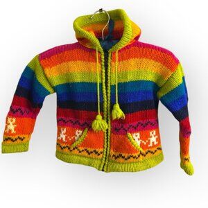 RARE HANDMADE in Ecuador Full Zip Hoodie sweater 100% Wool kids unisex 3 toddler